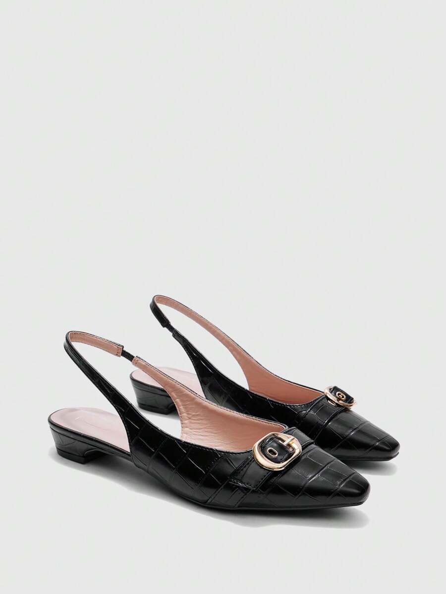 CUCCOO BIZCHIC 女士低跟露背系带鳄鱼纹凉鞋 - 黑色 - 查看 1