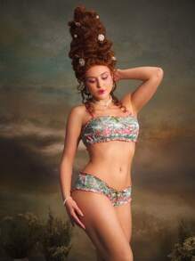 PinupGlam Retro Figured Thin Strap & Ruffled Trim Women Underwear Lingerie Set