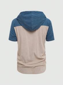 Manfinity Hypemode Men Casual Ribbed Splice Color Block Hooded Short Sleeve T-Shirt