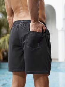 Palasendo Men's Casual & Simple Style Beach Shorts, Everyday Wear - Black - View 2