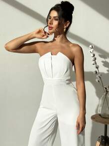 Firerie Spring/Summer New Romantic Elegant Design Daily Commute Asymmetrical Neck Waist Ruched Wide Leg Jumpsuit,Graduation,Teacher Outfits For Women,Back To School - White - View 6