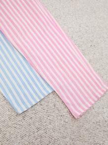 RueChic Cotton Women 2 Packs Contrast Colour Striped Pattern With Fake Drawstring Detail Homewear Lounge Set