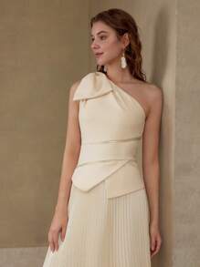 MOTF PREMIUM ONE SHOULDER BOW DECOR BLOUSE - Apricot - View 4