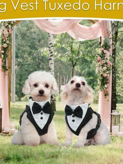 1pc Anti-Escape Dog Suit With Scarf & Harness, British Style, Wedding & Party Attire For Pets(Leash Not Included)