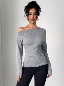 Áo nữ tay dài dáng suông tối giản, thích hợp mặc hàng ngày. - Xám - Xem 4