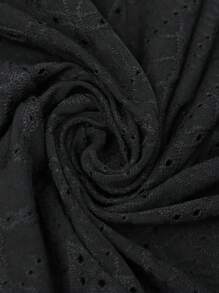 SHEIN Unity Women's Elegant Off Shoulder Ruffle Trim Sexy Hollow Out Textured Jumpsuit - Black - View 6