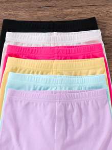 SHEIN 6pcs/Set Young Girl Solid Color Fitted Casual Legging Shorts, School, Campus, College - Multicolor - View 3