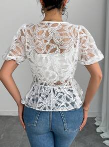 SHEIN ChicEase Textured Bowknot Decor Women's Elegant Blouse - White - View 2