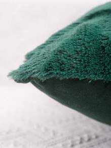 1pc Plush Decorative Throw Pillow Cover With Wave Pattern For Living Room Sofa Decor - Dark Green - View 2