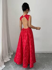 Chiquease 女士露背无袖优雅连衣裙 - 紅色 - 查看 7