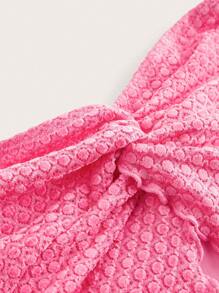 Slaydiva Conjunto de 2 piezas de top bandeau con textura rosa y mini falda ajustado para mujer, outfit de vacaciones
