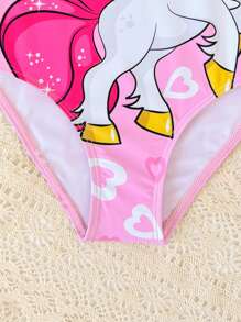 SHEIN Young Girl 1pc One-Piece Swimsuit With Ruffles, Cartoon Print, Random Other Prints - Pink - View 5