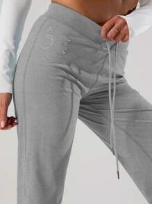 Musera Sport Women Drawstring Jersey Straight Leg Sports Pants ,Padel, Tennis, Pickleball Gym Fitness Yoga Pilates Daily Casual - Light Grey - View 5