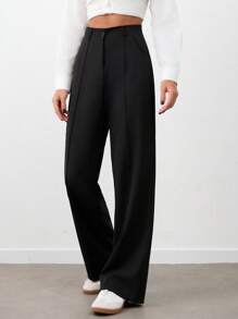 SHEIN Tall Tall Ladies Business Pants For Women Solid Color For Daily Use - Black - View 4