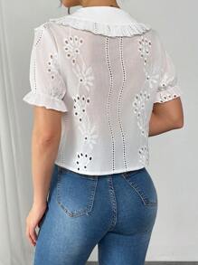 Chiquease 女士春夏休闲镂空设计白色衬衫，百搭