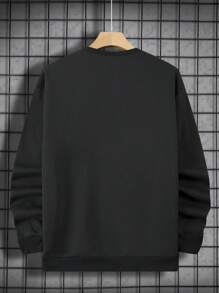 Men Embroidery Letter Pattern Sweatshirt, Long Sleeve Top - Black - View 2