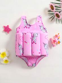 SHEIN Cute Baby Girls Knitted Cartoon Pattern Buoyancy Strip Swimsuit For Summer - Pink - View 6