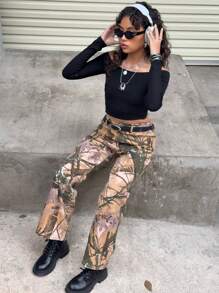 Quần Jeans ống đứng denim denim denim họa tiết rằn ri cạp chun cho bé gái tuổi teen, phong cách ngoài trời năng động - Nhiều màu - Xem 3