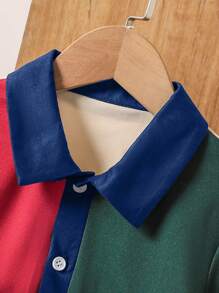 SHEIN 2pcs/Set Young Boy 4-Color Contrasting Polo Collar Short Sleeve T-Shirt & Shorts Set - Multicolor - View 6