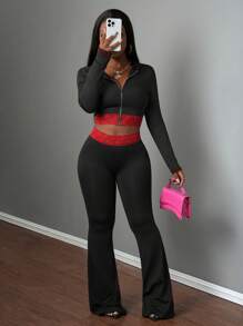 Slaydiva Áo len chui đầu Colorblock, Áo khoác thể thao dài tay mùa thu giản dị cho nữ - Đỏ - Xem 6