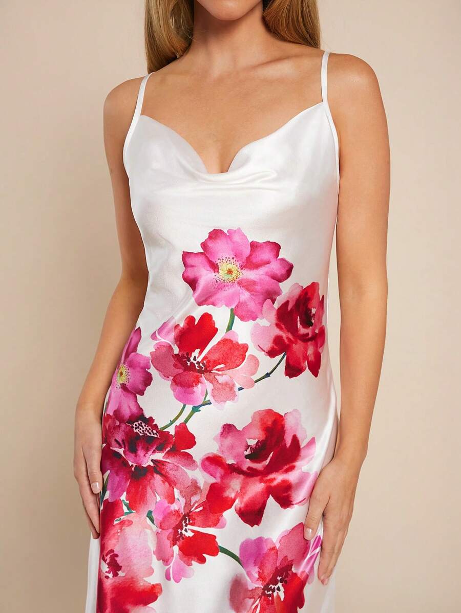 SHEIN Clasi Élégant été femmes robe à col en bascule imprimée florale, convient à diverses occasions - Multicolore - Voir 1