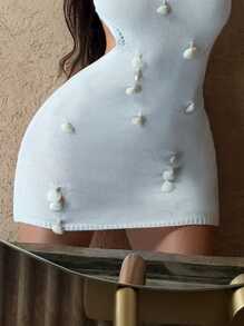 Swim SXY Vestido de cobertura de estilo europeo y americano, de diseño hueco de malla con lazo halter y decoración de conchas para vacaciones de primavera y uso en playa, festival de estilo bohemio - Blanco - Ver 4