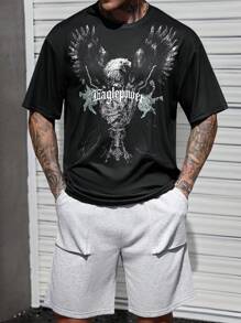 Manfinity LEGND Men's Letter & Eagle Print Round Neck Short Sleeve T-Shirt And Shorts Casual Outfit Set - Multicolor - View 1