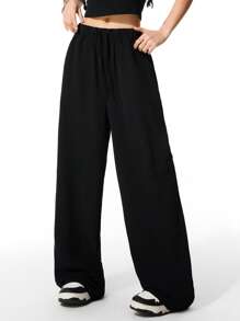 SHEIN Tween Girls Spring White/Black Blouses&Vest& Wide Leg Sweatpants Sets,3pcs
