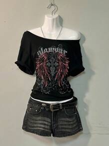 Attitoon 女士休闲简约落肩十字翼设计 T 恤，适合夏季