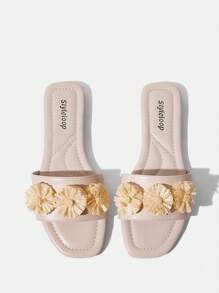 Styleloop Sandalias planas de mujer con lazo de paja trenzada - Albaricoque - Ver 5