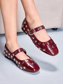 CUCCOO GRLICON Zapatos planos de estilo Y2K para mujer, adecuados para looks punk, motero, chica cool, Halloween, Navidad y fiestas - Burdeos - Ver 5