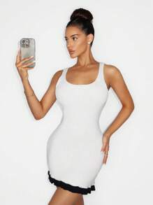 Zolique Black And White Slim Fitting Women's Suspender Sweater Dress, Mini Knitted Sweater Dress, Casual And Sexy Spring And Summer Women's Clothing That Meets Basic Travel Needs