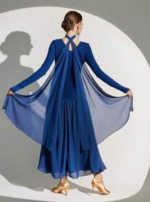 Dansine Ballroom Dance Dresses Extra Voluminous Skirt With Long Sleeve Crinkle Women's Dance Dress