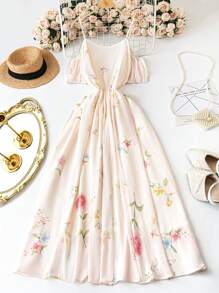 SHEIN LUNE Plus Size Women Summer Spring Elegant Floral Print Fashion Resort Casual Strapless Dress, Tea Party Outfit, Easter Dress - Multicolor - View 8