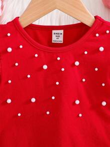 Top corta con cuello redondo, de unicolor y con apliques de cuentas para niñas jóvenes