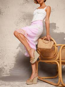 SHUZIA Women Minimalist Ankle Strap Woven Wedges With Thick Sole & High Heel Mother's Day Present For Christmas Valentine's Day - Apricot - View 5