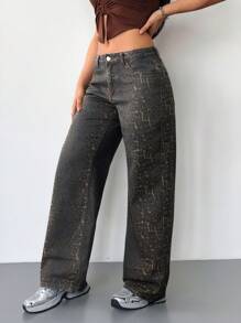 SHEIN Tall Women's Jeans Sexy Low Rise Fit Straight Leg Pants Leopard Print Trousers Old Money Spring Break Outfits Rave Outfits Festival - Multicolor - View 6