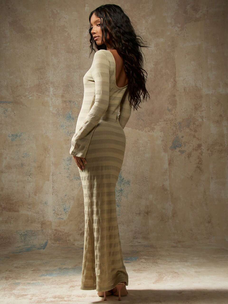 MISSGUIDED Elegant Ribbed Knit Long Sleeve Bodycon Maxi Dress Evening Gown Party Formal Wedding Guest Special Occasion Floor Length Fitted Winter Fashion Christmas