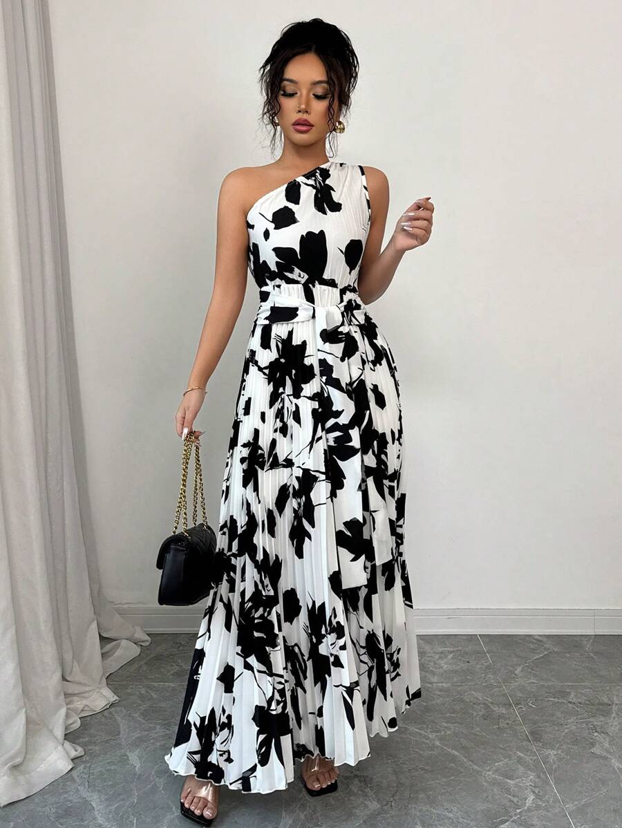 Elenzga ??l?�gante robe ?�vas?�e pour femme ?� imprim?� floral avec fronces aux ?�paules | Mode en 