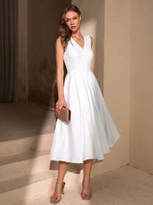 CLARA VERO Vestido midi elegante de mujer con detalle de corsé liso