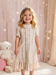 Girls Floral Print Casual Elegant Long Sleeve Nightgown Loungewear Kids Spring Dresses Spring Kids Dresses Spring Dresses For Girls Spring Dresses For Young Girls Girls Clothes Young Girls Dresses