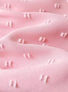 Baby/Toddler Girl Elegant Sweet Vacation Casual Style New Spring/Summer Dress, Loose Comfortable Polka Dot Jacquard Fabric V-Neck Front Button Decor Ruffle Hem Knee Length Dress, Suitable For Daily Wear Or Vacation - Pink - View 7