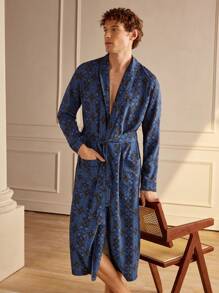 EverLounge 1pc Men's Long Sleeve Robe With Waist Belt, Minimalist & Casual For Everyday Wear - Purple - View 1