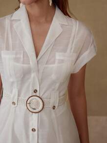 MOTF PREMIUM VESTIDO ESTAMPADO DE FLORES CON CINTURÓN - Blanco - Ver 3