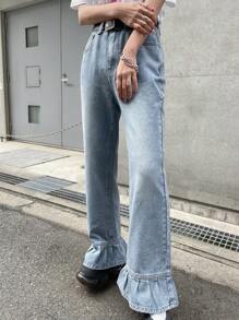 FRIFUL Women's Denim Flared Pants, Jeans, Spring/Summer - Medium Wash - View 8