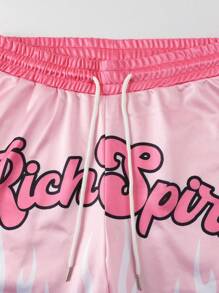 ROMWE MEN Prep Men's Jersey Shiny Fabric Mesh Insert Sports Short Sleeve Top & Shorts, Baseball Suit, Sports Uniform - Pink - View 4