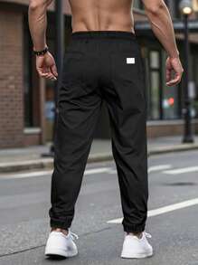 Manfinity Homme Men's Street Casual Drawstring Waist Cargo Pants,Perfect As Gifts For Boyfriends Or Husbands Men Joggers Men Jogger Men Pants,Solid Waistband Loose Rope Leggings For Men, Suitable For Everyday Outdoor Hiking - Black - View 2