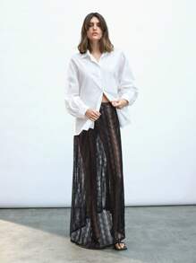 Maija Falda evasé asimétrica de encaje negro semi transparente, diseño de moda, elegante para mujer, adecuada para verano, playa y festivales - Negro - Ver 4