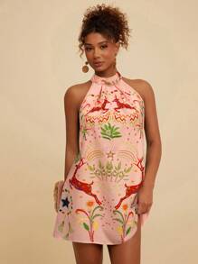 Travachic Vestido corto casual con estampado de ciervos para mujer para vacaciones, ropa de mujer para otoño, vestido de mujer