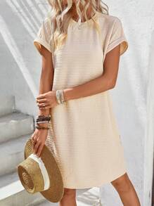 INAWLY 女式休闲蝙蝠袖夏季连衣裙 - 杏色 - 查看 1